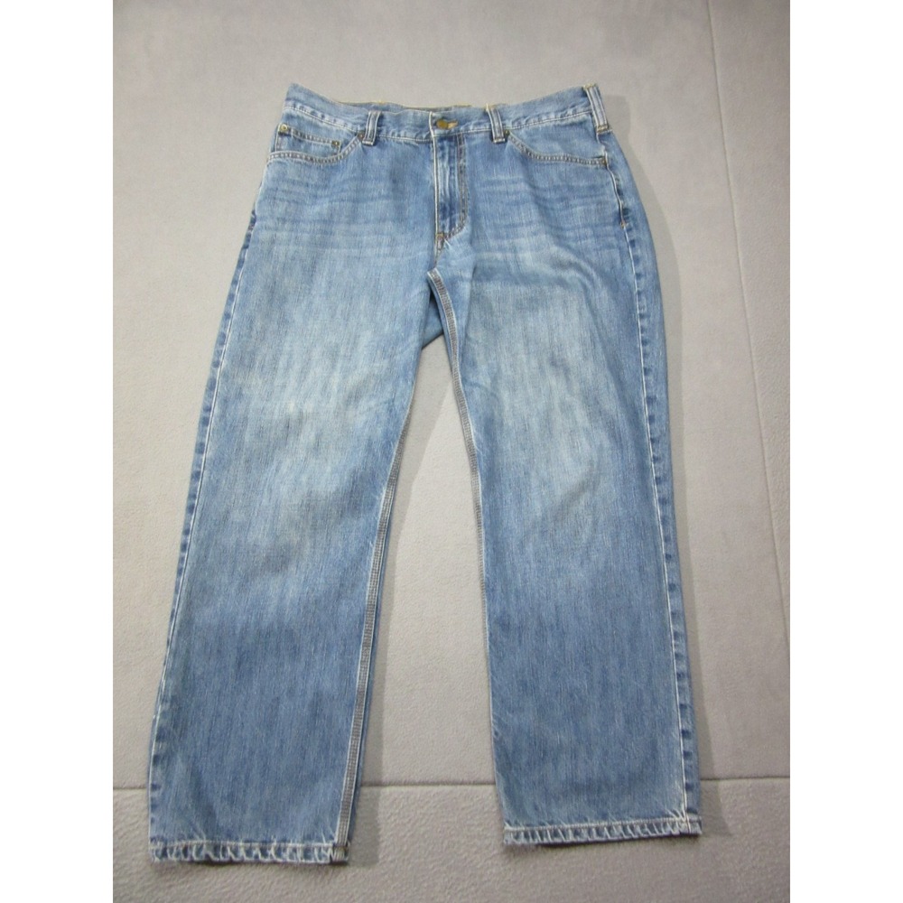 Carhartt Jeans Mens 36x30 Blue Denim Loose Fit Straight Leg Patch Logo Mid Rise
